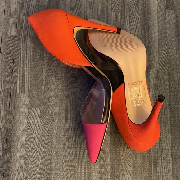Pointy toe Aldo color block heels NEW sz 6 EU 36 Pink Orange Red Clear - Picture 3 of 3